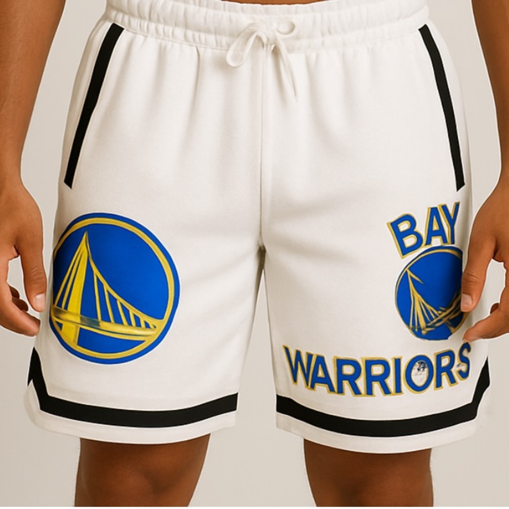 White Licensed Golden State Warrior NBA shorts